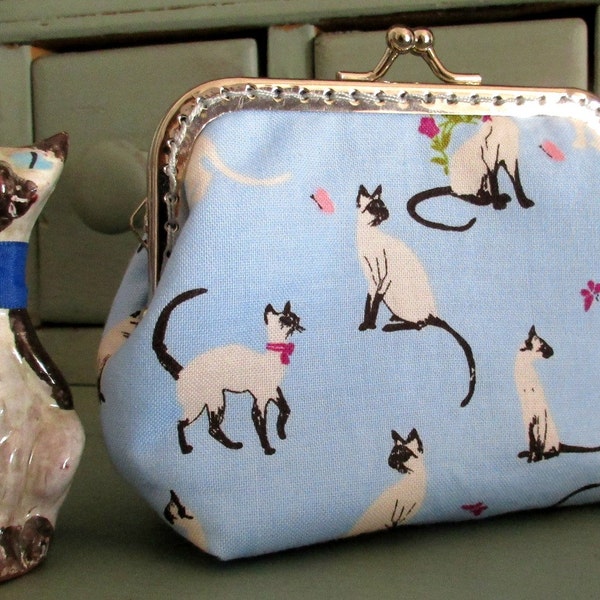Siamese cat purse, cat purse, blue purse, pink purse