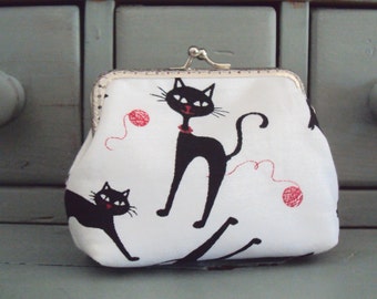 Black cat purse, cat coin purse, cat lovers gift