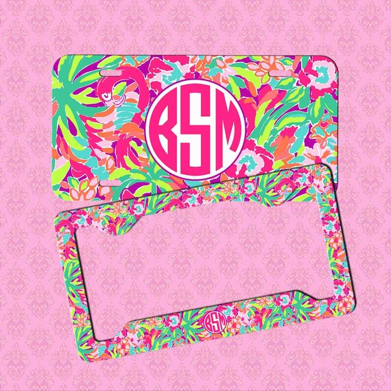 Lilly Pulitzer Inspired Monogrammed License Plate Car Tag Initials Custom
