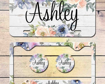 Floral Wood License Plate Car Tag, Personalized License Plate Frame  Car Coasters, Monogram License Plate Frame, Personalized Cup Coasters