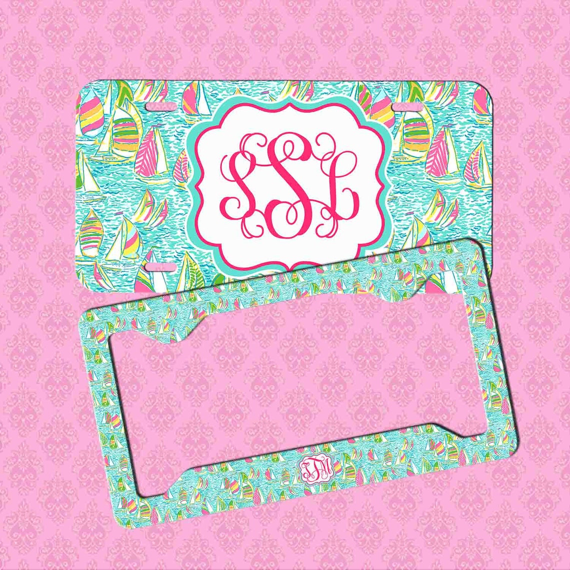 Custom License Plate Frame Monogram Lilly Inspired Car Tag Etsy