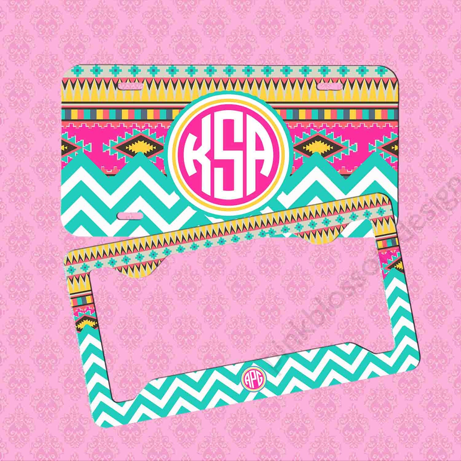 Front License Plate Monogram Aztec Chevron Car Tag License Etsy