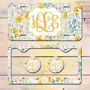 Boho Floral Daisy License Plate Car Tag, Personalized License Plate Frame  Car Coasters, Monogram License Plate Frame