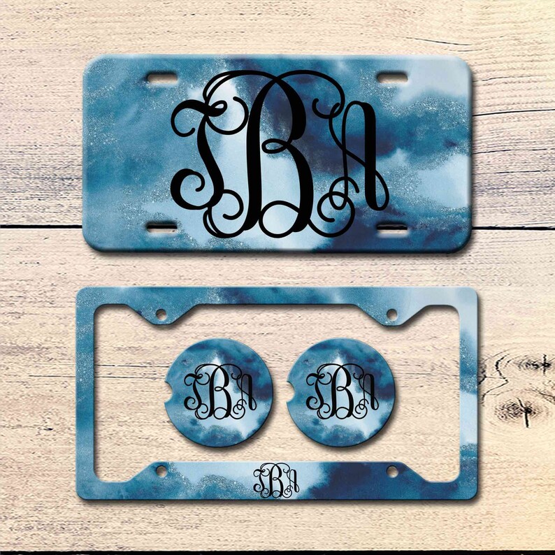 Blue Silver Clouds Car Tag Monogram License Plate Frame Car Etsy