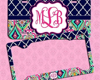 Monogrammed License Plate, Lily Inspired Car Coaster,Monogrammed License Plate Frame,Lilly Inspired, Monogram Lilly Car Accessories