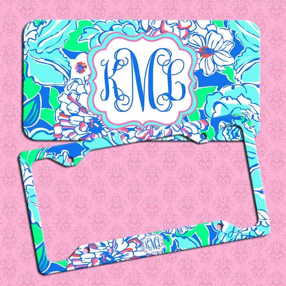 Custom Black /& White Monogrammed License Plate Swirl Print Monogram Car Tag