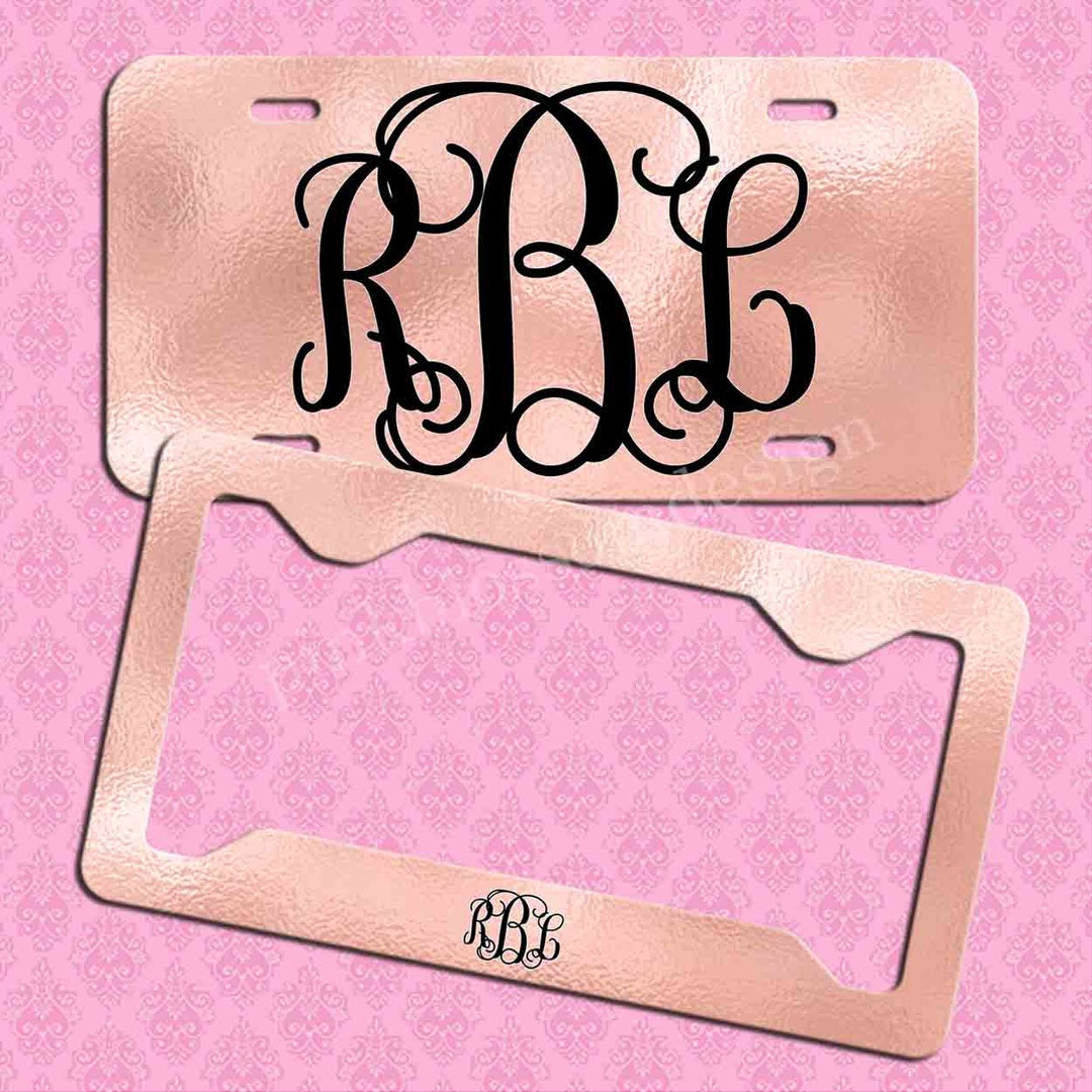 Rose Gold License Plate Car Tag, Personalized License Plate Frame Car