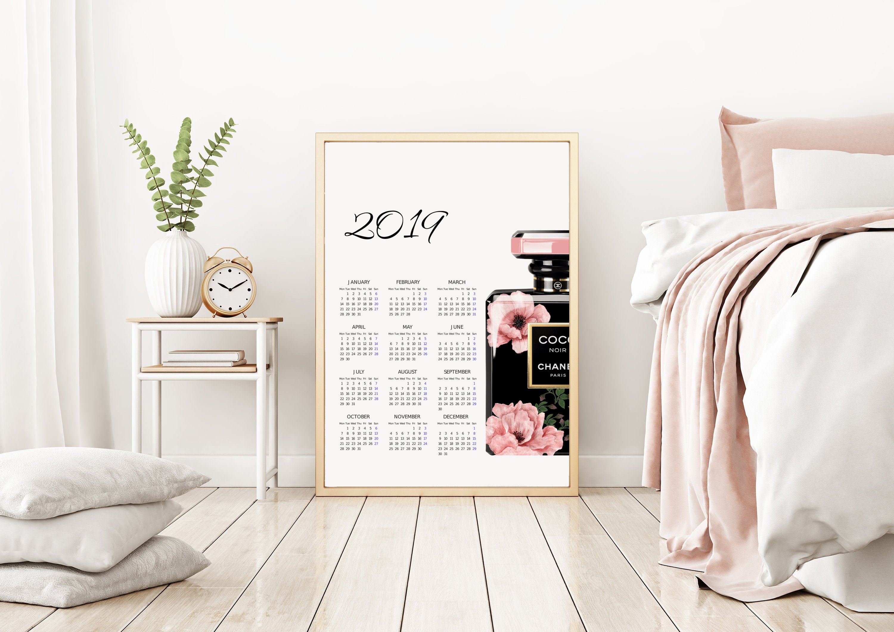 Calendar 2019 INSPIRED BY Chanel wall art print perfume pink Etsy