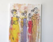 charming girls "yellow girls"   Original Zeichnung, Acryl / Leinwand xl 50x100cm
