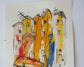 Italy Tuscany Original Drawing with colored Ink and Bambu-Stick 11,81 x 8,27 inch