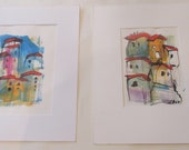 2 little tuscany landscapes Original Drawing with colored Ink and Bambu-Stick 8,27 x 5,51i