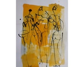 pastel dance  - Original Drawing with colored Ink and Bambu-Stick - free shiping