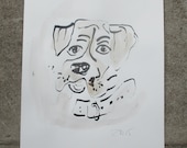 Kleiner Boxer Hundzeichnung  25x17 cm Unikat Zeichnung Illustration Tusche