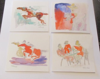 Renntag - Galopper und elegante Damen  expressive Original Zeichnung auf Papier Tusche 4x20x20 cm