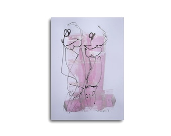 Dance -Ball - Sylvester Drawing 8,3 x 11,7 inch pink silver