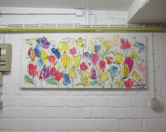 Flowerpower Original Drawing Oil /  Canvas / art free shiping xl 47,5 x 39,37 inch