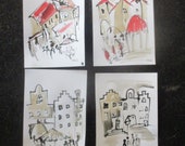 surprise - 4 Original Drawing- ink Gouache expressive Aquarell brown black white 8,2x5,5 inch