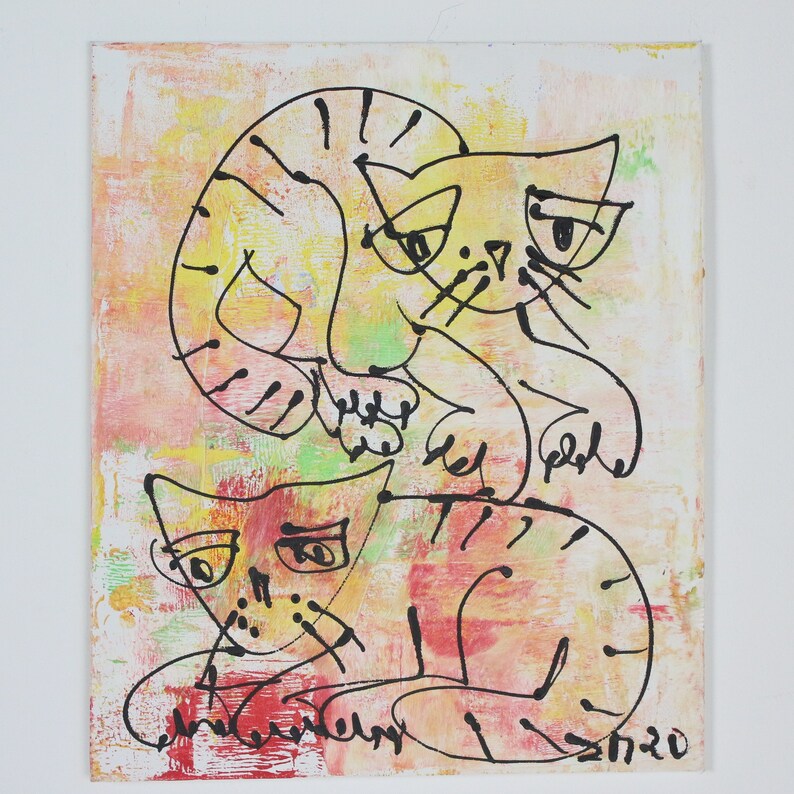 abstract crazy cat painting  unique expressive painting image 1