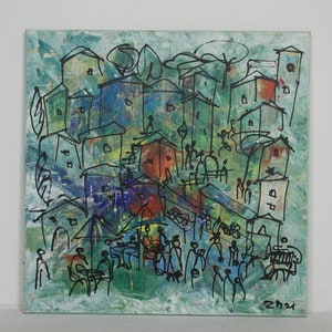 Paysage toscan vert émeraude 80 x 80 cm Tableau méditerranéen