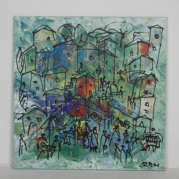 toscanische smaragdgrüne Landschaft 80x80 cm mediterrane Malerei