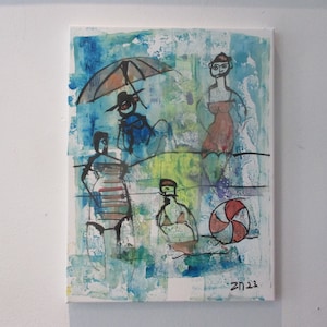 girls on the beach  expressive portrait Canvas / Drawing 15,7 x 13,74 inch