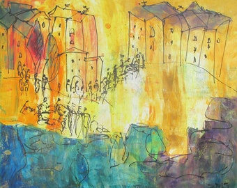 southfrance  cityscene red and yellow hollidayfeeling xl painting