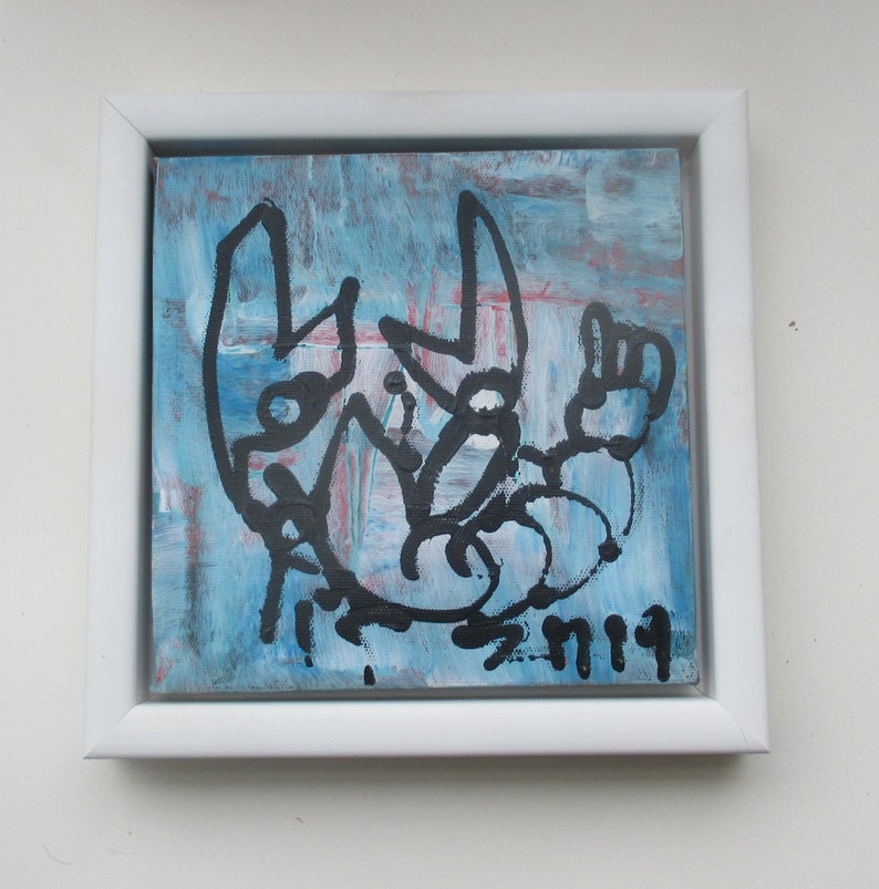 little blue lobster Original-Drawing on Canvas  image 1