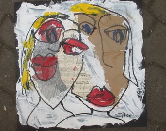 two girlfriends  black Canvas / Drawing 15,74 x 15,74 inch