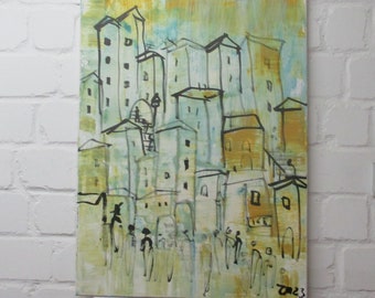 toscanische goldene Stadt 80x60 cm mediterrane Malerei