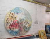 bunte Menschen in Mengen , Original Malerei, rund 100cm  Leinwand, abstrakte Kunst, Regenbogen