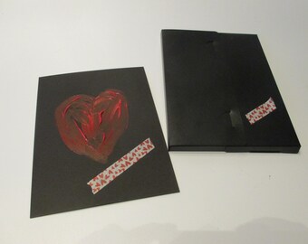 red hart on black - valentine  8,2x5,5 inch