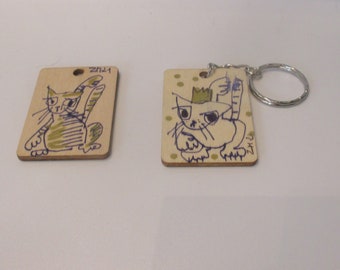 little artworks on wood key chane,  christmas, catlovers