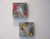 2 abstrakte MixedMedia Collagen auf Leinwand mit Neon pink und grau