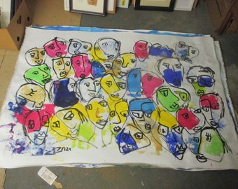 abstract colored faces xxl painting on canvas rolled in a tube