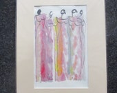 elegante Frauen Original Zeichnung auf Künstlerpapier - 32x24cm in PP 30x40 mit Bambusfeder - farbige Tuschen