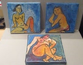 3 little nude Original-Drawing on Canvas - inch 5,91x5,91x0,79