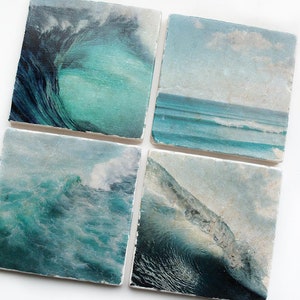 Untersetzer Set - 4 x Ocean Wellen Surfer Meer Marmor Fliesen