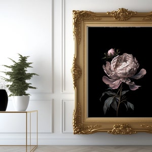 Dark Cottagecore Peony Art Print: Moody Floral Botanical (Digital Download)