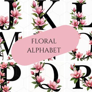 Clipart alfabeto floreale, Clipart alfabeto rosa, Grafica alfabeto floreale acquerello, Alfabeto floreale primaverile, Lettering alfabetico floreale
