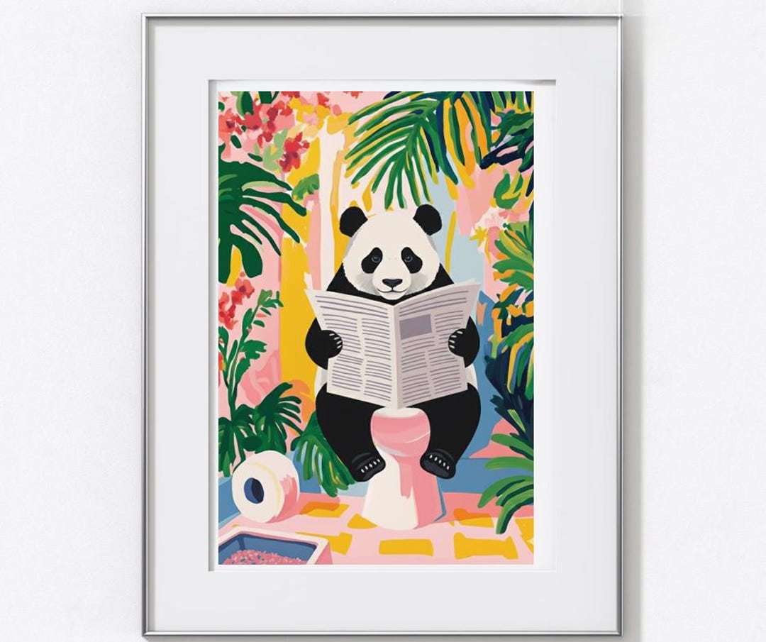 Quirky Panda Bathroom Art Print - Colorful Tropical Decor, Funny Animal ...