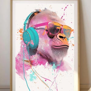 Impressão de jogo NEON GORILLA, arte de jogo, impressões de jogador, decoração de jogador, arte de parede GORILLA, impressões de quarto de adolescente, presente para filho, decoração de sala de jogo|