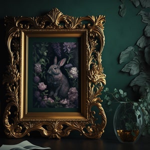 Dark Cottagecore Rabbit Print: Vintage Botanical Decor (Digital Download)