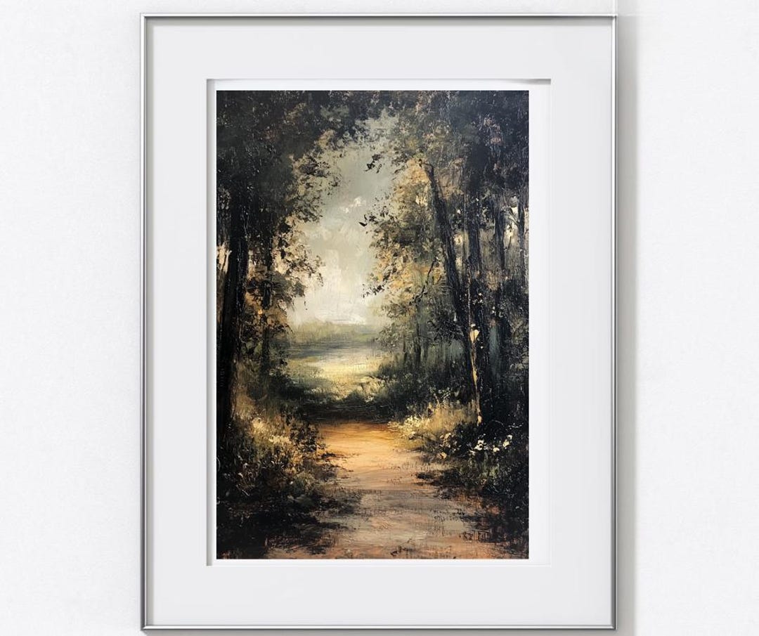Vintage Woodland Path Print - Moody Impasto Landscape Art, Rustic ...