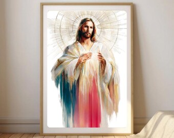 Divine Mercy Jesus Christ Watercolor Art Print: Faith-Based Decor (Digital Download)