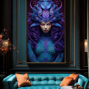 Witch Wall Art | Goddess Painting | Goddess Of Healing And Well Being | Moon Goddess Art Print | Blue Diety | Greek Mythology | GODDESSB001