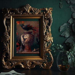 Lámina artística de peonía estilo cottagecore oscuro: Botánico victoriano melancólico (descarga digital)