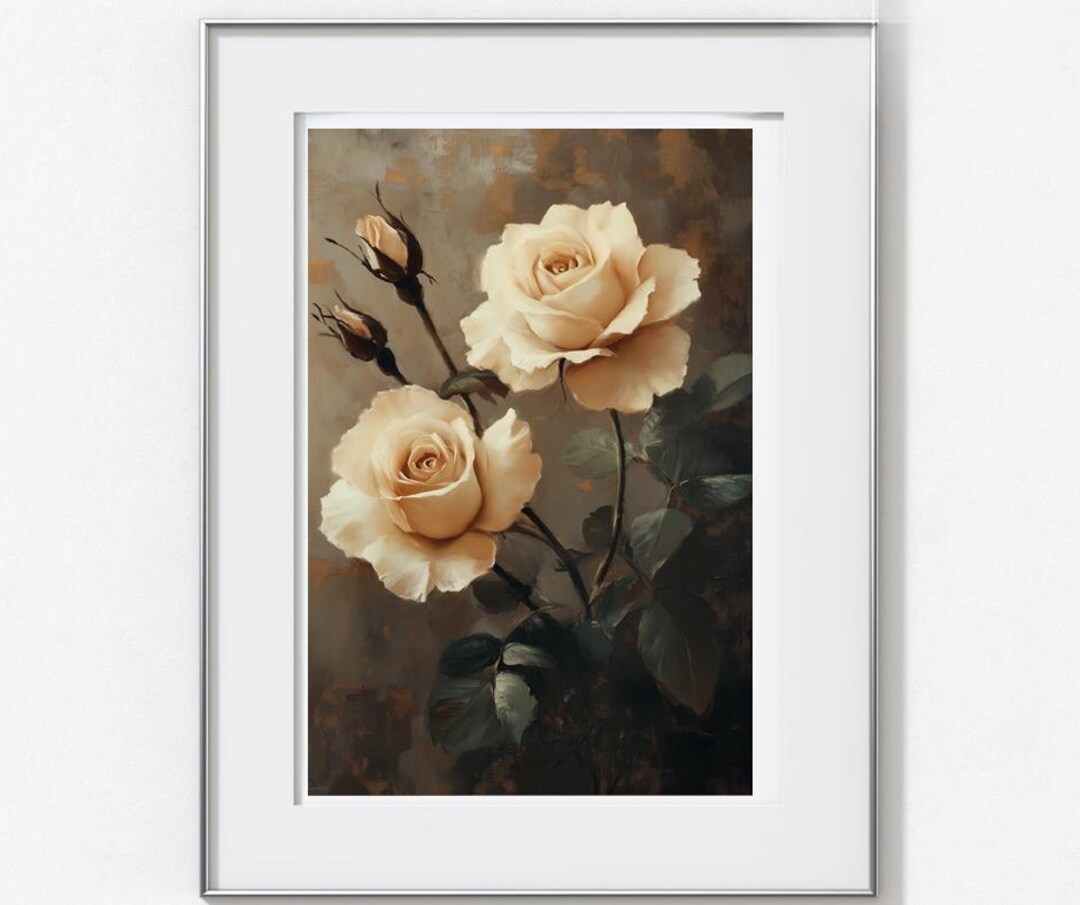 Vintage Rose Still Life Painting - Printable Floral Wall Art, Muted ...