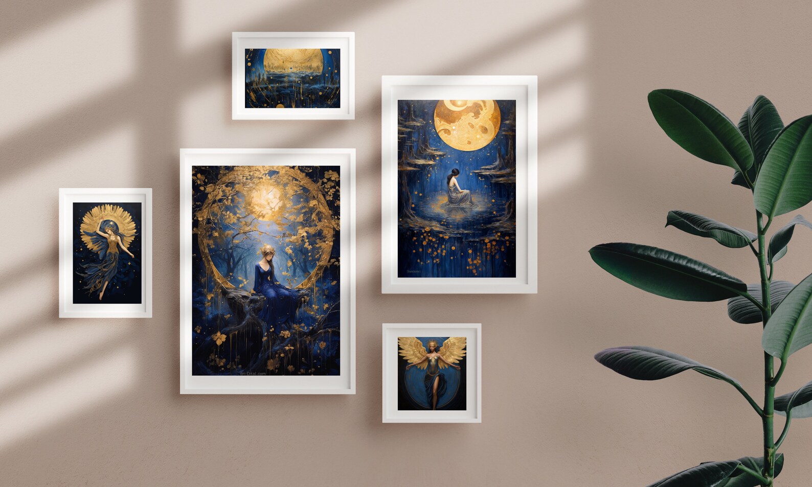 Blue & Gold Wall Art Abstract Print Living Room Decor Bedroom