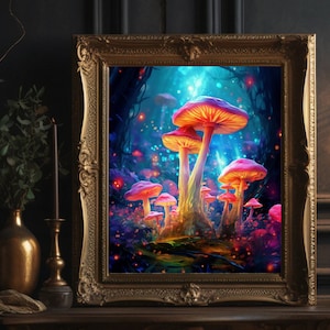 Glowing Mushroom Art Print: Vintage Cottagecore Decor (Digital Download)