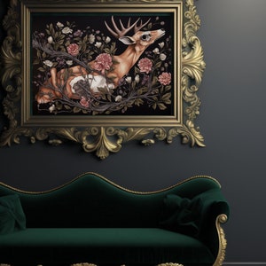 Dark Academia | Vintage Gothic Hirsch | Gothic Viktorianisch | Dunkle Kunst Digitaler Download | Dark Cottagecore | Druckbare Kunst | Fine Art|HIRSCH001